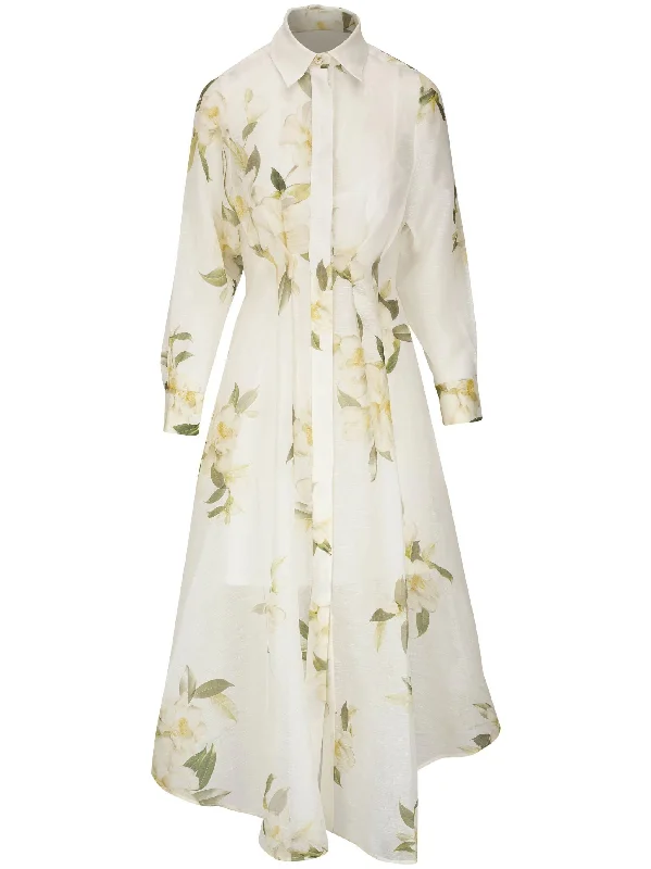 Zimmermann Harmony Draped Shirt Dress Ivory Magnolia Stylish Button Shirt